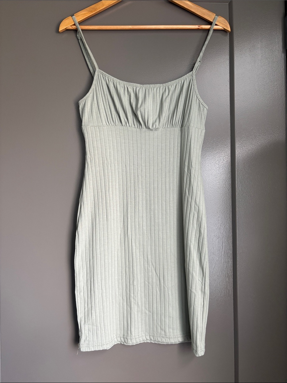Princess Polly Ribbed Spaghetti Strap Mini Dress - Sage